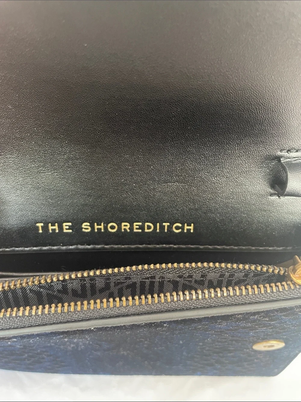 Kurt Geiger Navy Blue Python-Effect Chain Clutch Crossbody Bag Gold Shoreditch
